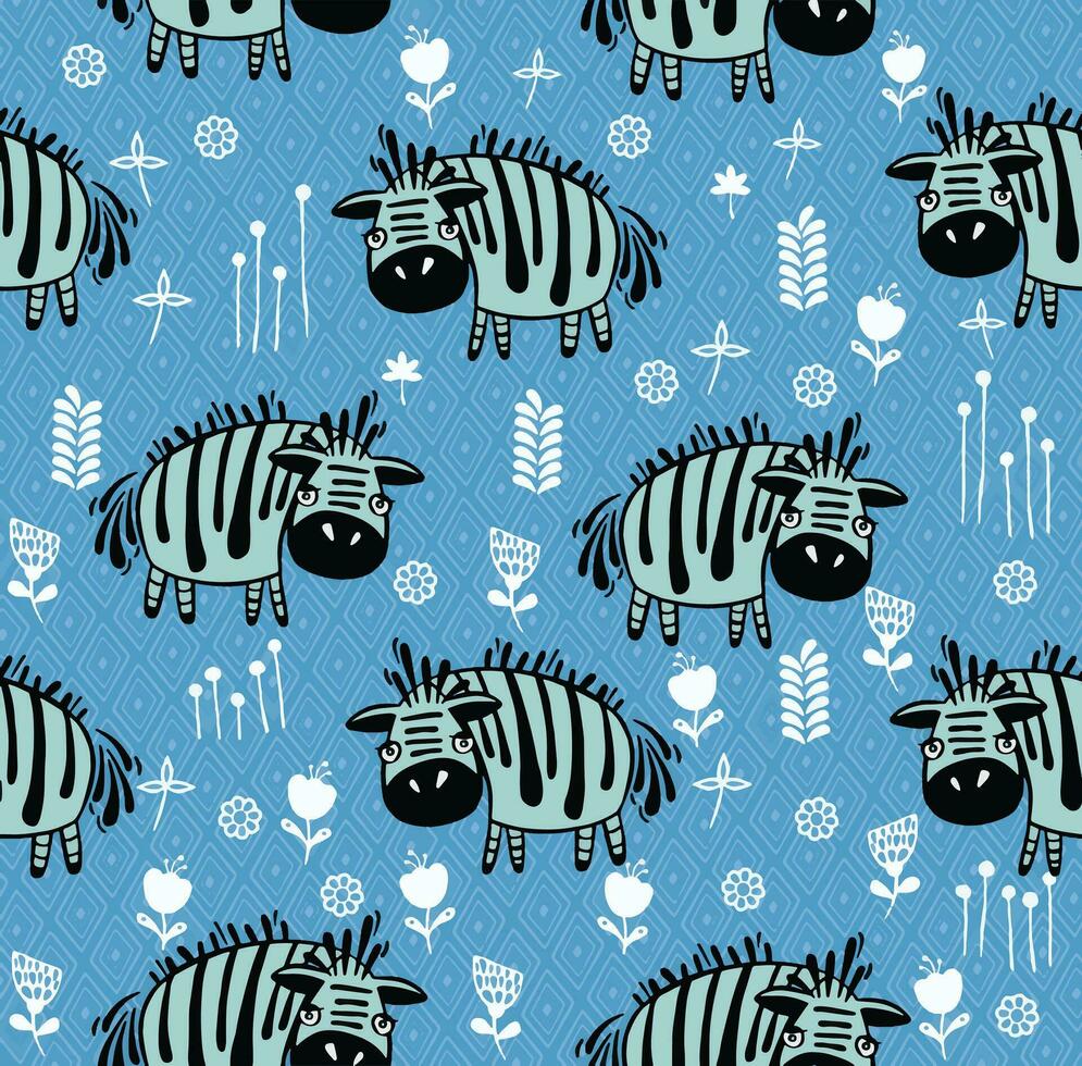 Zebra nahtlos Muster auf Orange Hintergrund, Sommer- Kinder und Kindergarten Stoff Textil- drucken. vektor