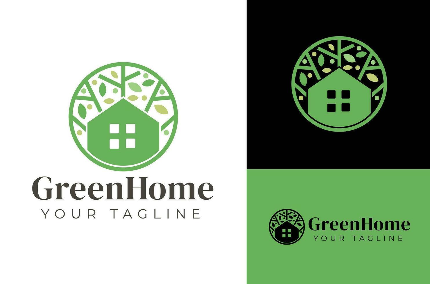 grön hus cirkel logotyp design mall vektor illustration