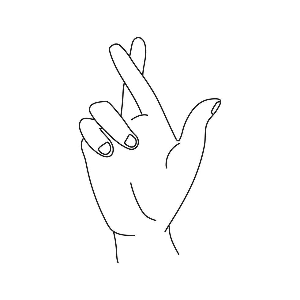 Hand zeigen Finger gekreuzt. Hand Geste bedeuten Lüge oder Glück, Aberglaube Symbol, Vektor Linie Symbol.