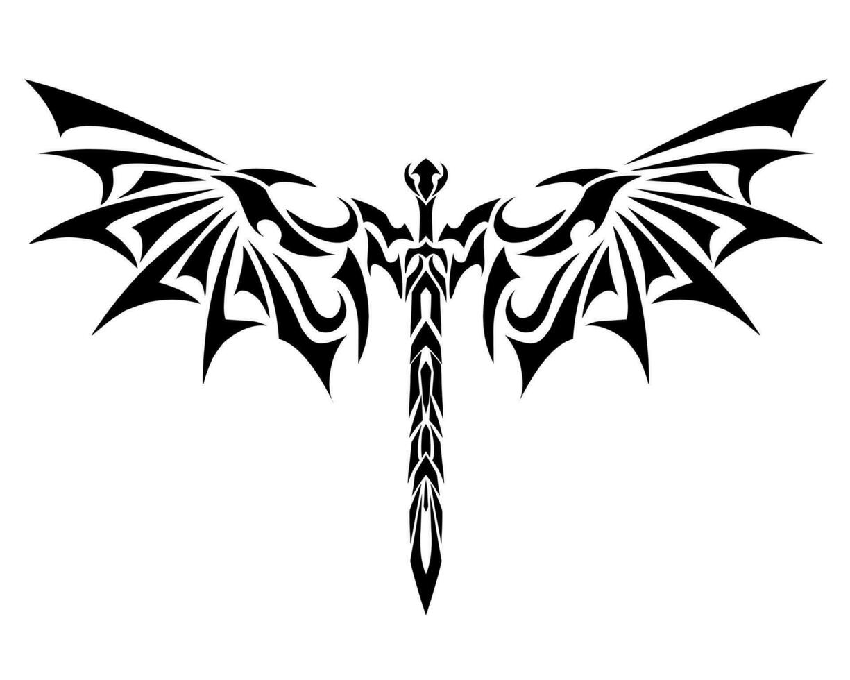 grafisk vektor illustration av design stam- konst svärd med drake vingar