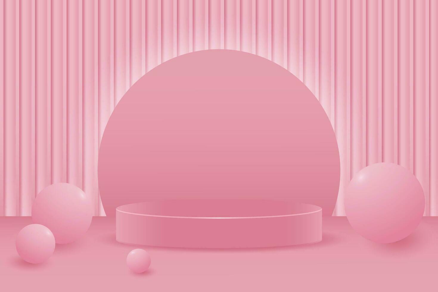 3d pastell rosa podium med vit neon glamorös bollar och ett abstrakt geometrisk bakgrund. mall för visa upp Produkter med mega rabatter försäljning och baner för flickor Lycklig födelsedag.vektor. vektor