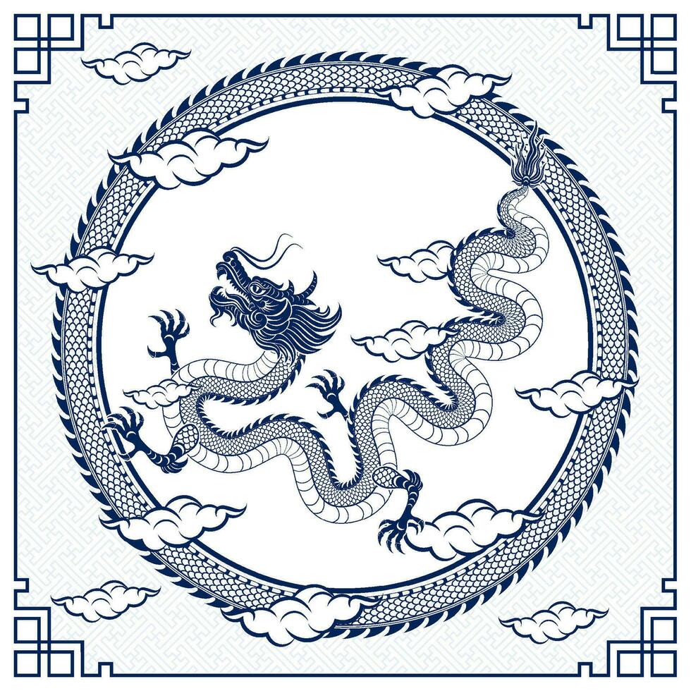 traditionell Blau Chinesisch Drachen vektor