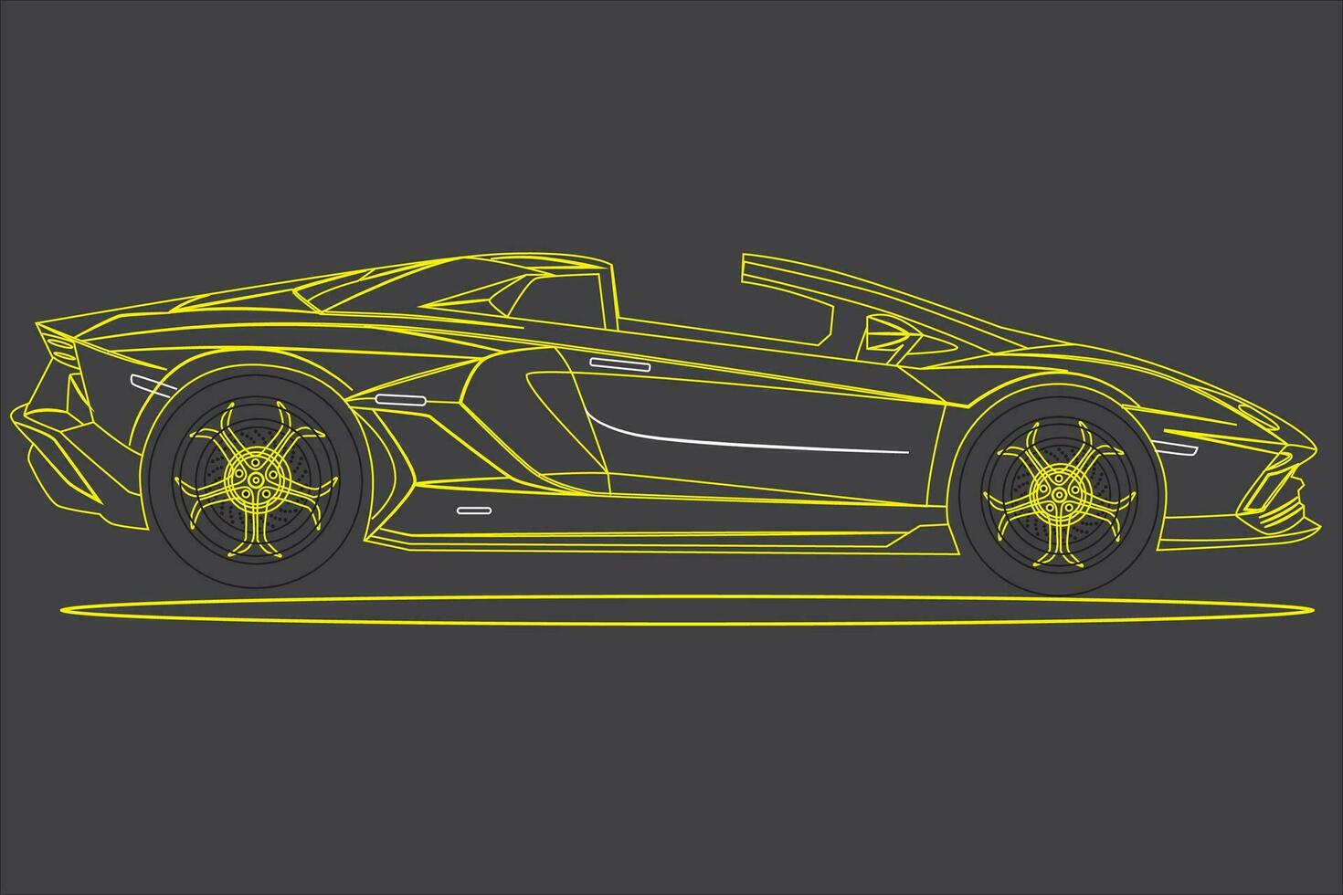 Sport Auto Silhouette isoliert auf Weiß Hintergrund. Sport Auto Seite Sicht. Gelb Linie Kunst Design Vorlage. Vektor Illustration.