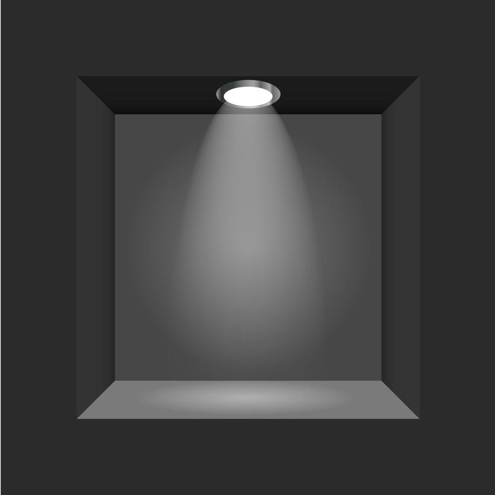schwarze leere Box, Rahmen mit Beleuchtung. vektor