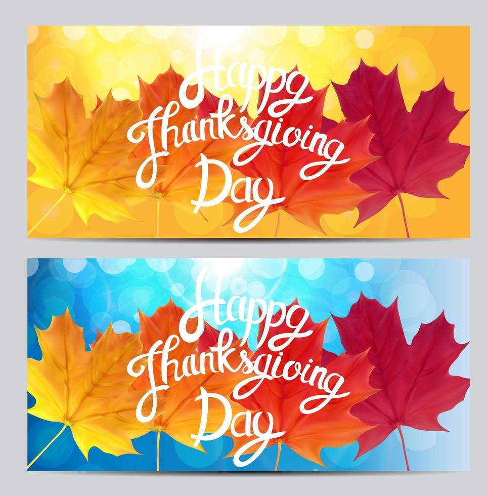 Happy Thanksgiving Day Hintergrund mit glänzenden Herbst natürlichen Blättern. vektor