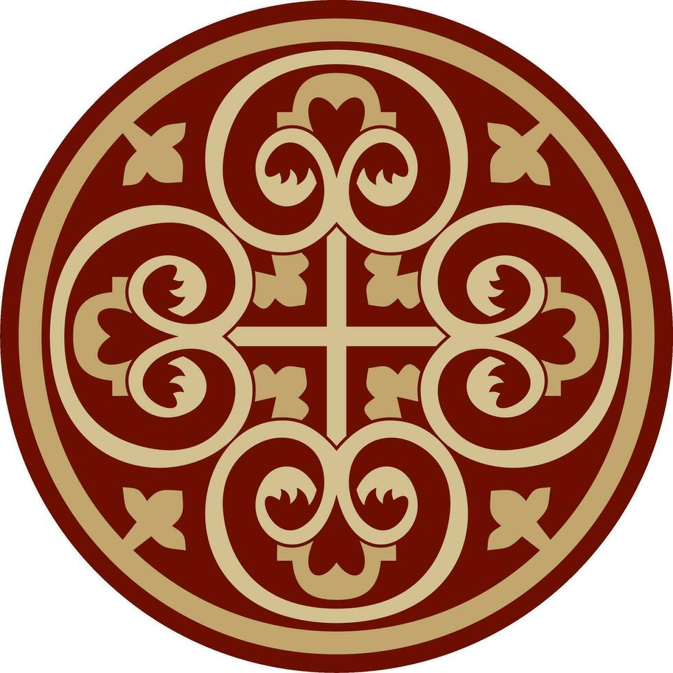 Vektor Gold und rot runden uralt byzantinisch Ornament. klassisch Kreis von das östlichen römisch Reich, Griechenland. Muster Motive von Konstantinopel