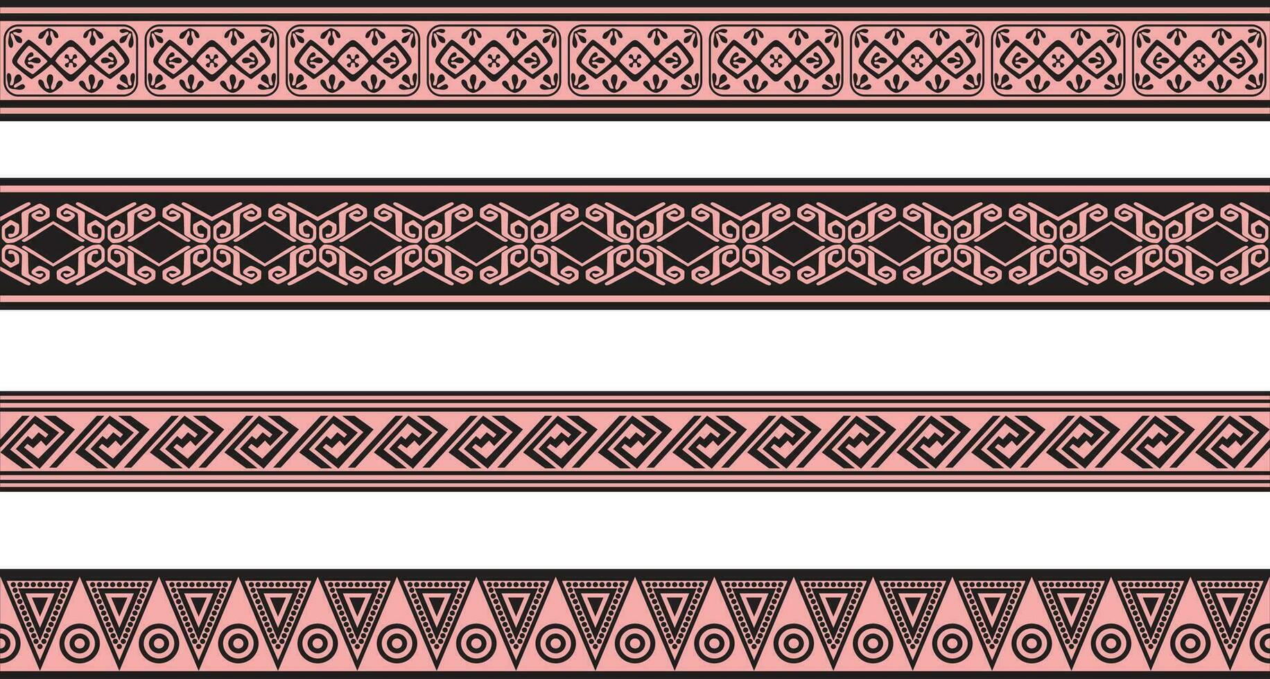vektor uppsättning av rosa och svart inföding amerikan dekorativ sömlös gränser. ramverk av de människors av Amerika, azteker, maja, incas