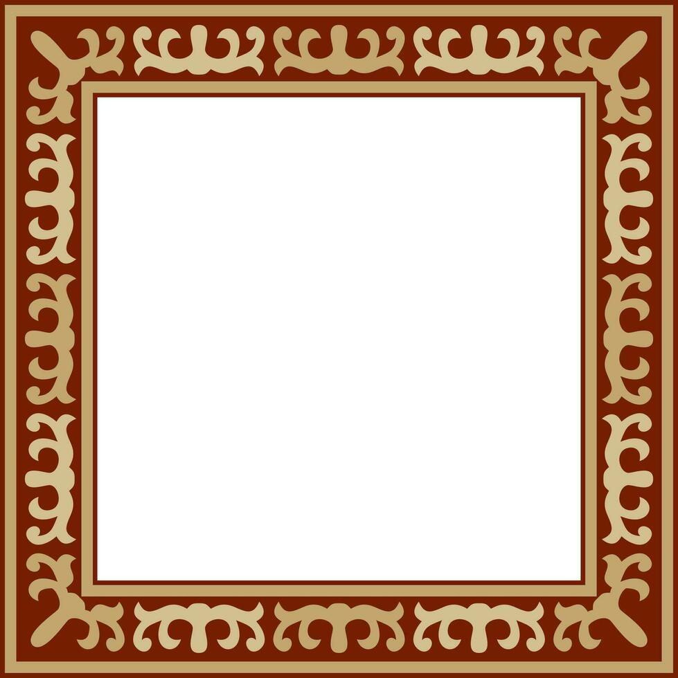 Vektor rot mit Gold Platz kazakh National Ornament. ethnisch Muster von das Völker von das großartig Steppe, Mongolen, Kirgisen, Kalmücken, Burjaten. Platz Rahmen Rand