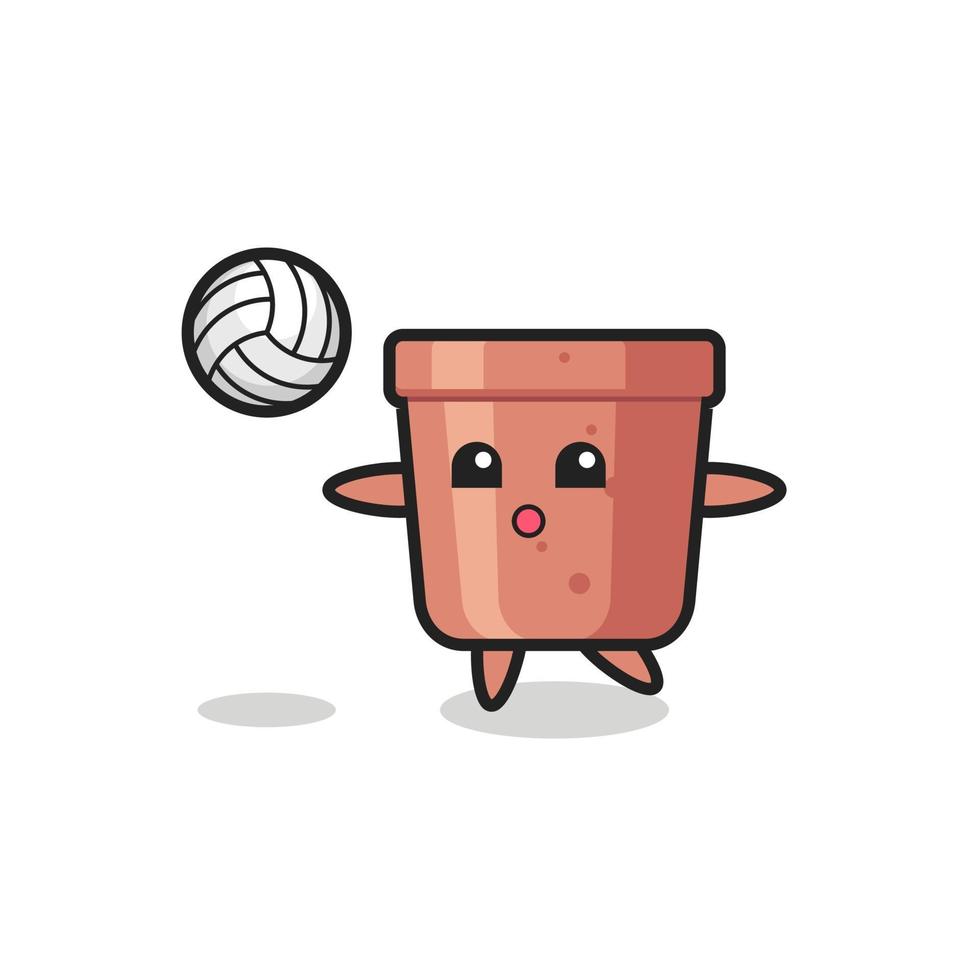 Charakterkarikatur des Blumentopfes spielt Volleyball vektor