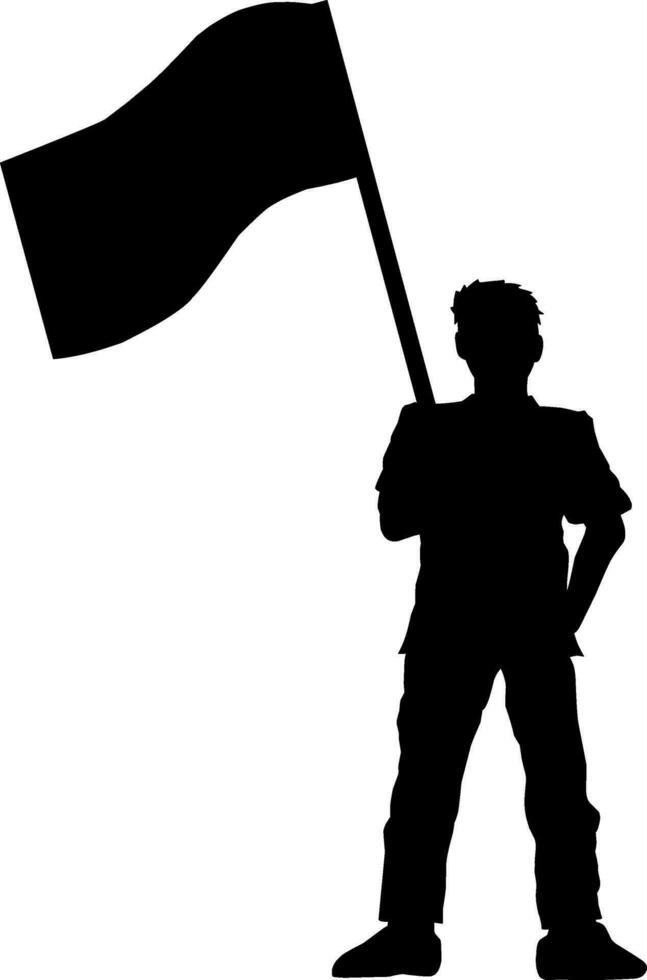 Mann halten Flagge Vektor Illustration. Menschen halten Flagge Grafik Ressourcen zum Symbol, Symbol, oder unterzeichnen. Mann halten Flagge Silhouette zum Freiheit, Unabhängigkeit oder Patriotismus