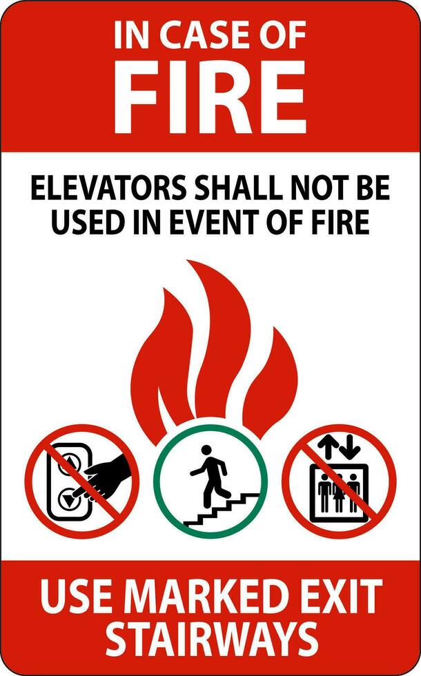 i fall av brand tecken hissar skall inte vara Begagnade i händelse av brand, använda sig av markant utgång trappa vektor