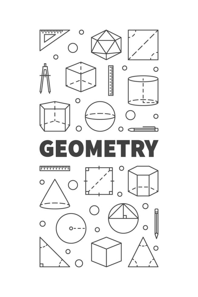 Geometrie Konzept Vektor dünn Linie Vertikale minimal Banner mit geometrisch Formen Zeichen