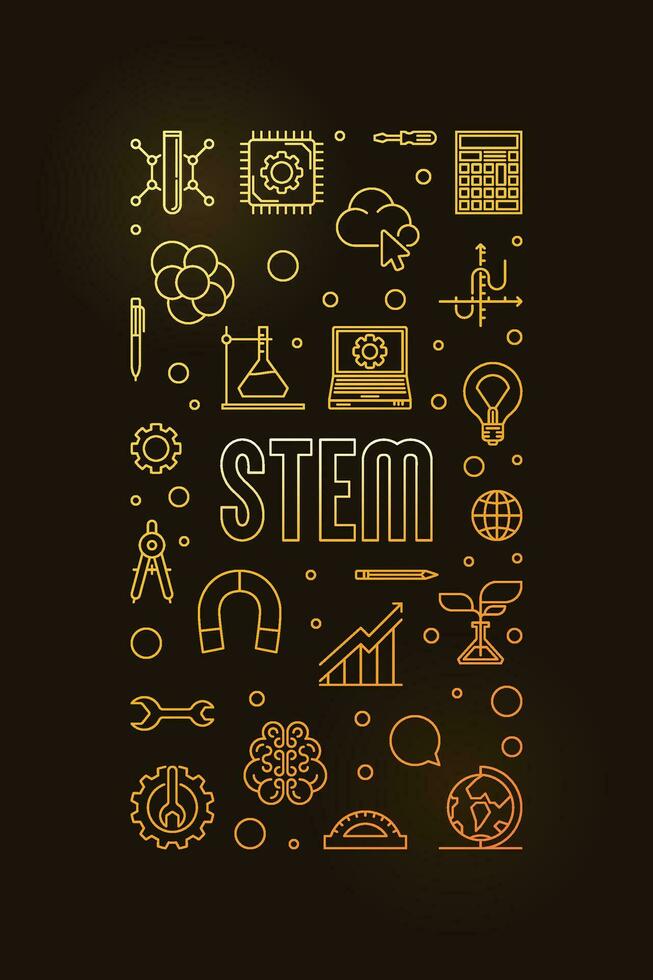 vetenskap, teknologi, teknik och matematik färgad illustration. stam vektor tunn linje vertikal baner