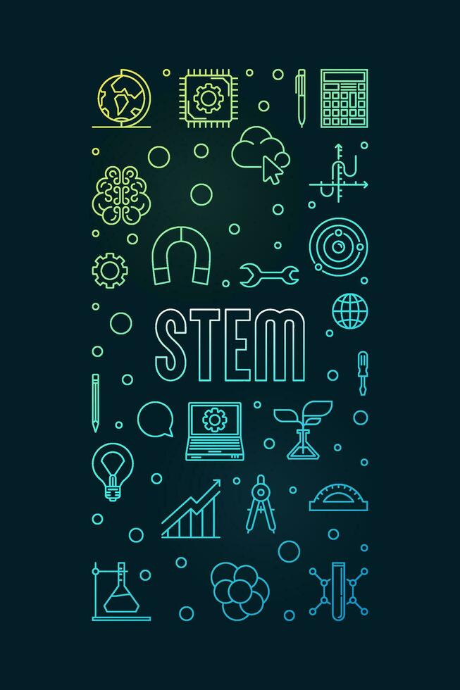 Stengel - - Wissenschaft, Technologie, Ingenieurwesen und Mathematik Konzept Vertikale farbig Banner. Vektor Gliederung Illustration mit dunkel Hintergrund