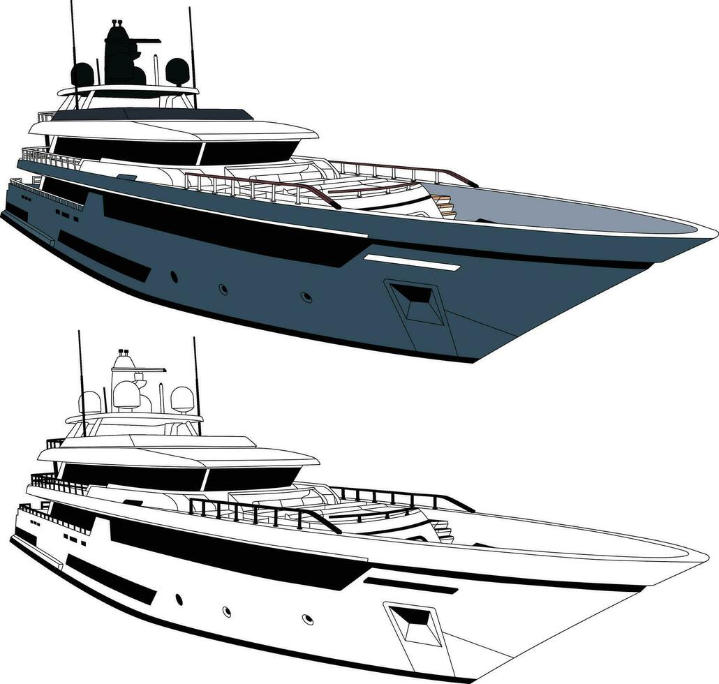 Vektor Linie Kunst Illustration von ein Yacht und einer Farbe