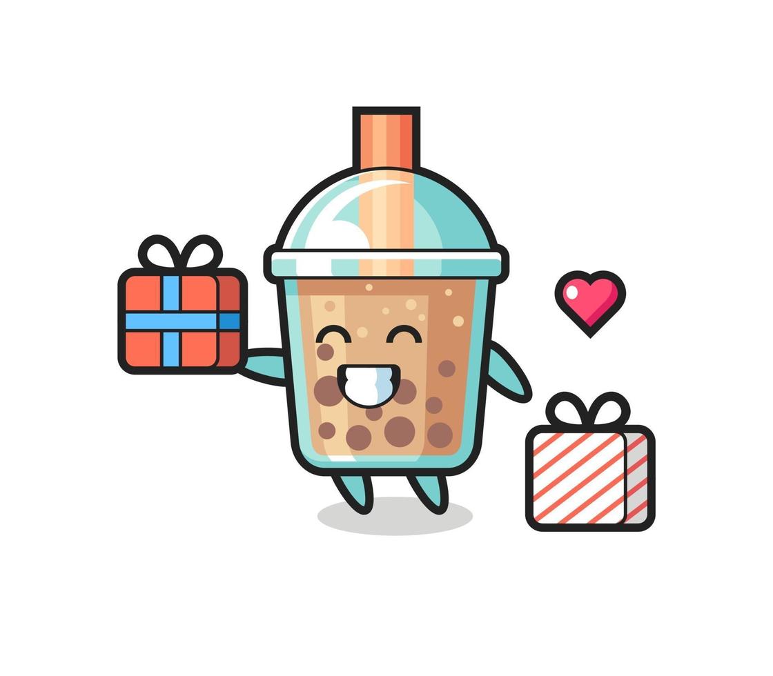 Bubble Tea Maskottchen Cartoon das Geschenk geben vektor