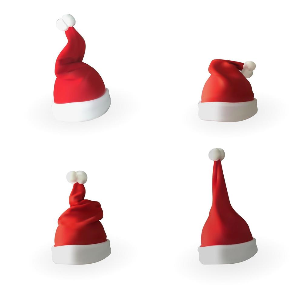 Satz der naturalistischen 3D-Version von Weihnachtsmann-Hut. Vektor-Illustration vektor