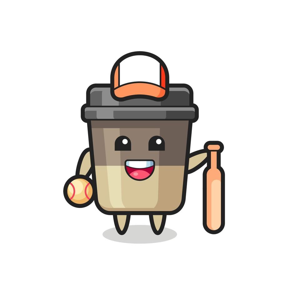 Zeichentrickfigur der Kaffeetasse als Baseballspieler vektor