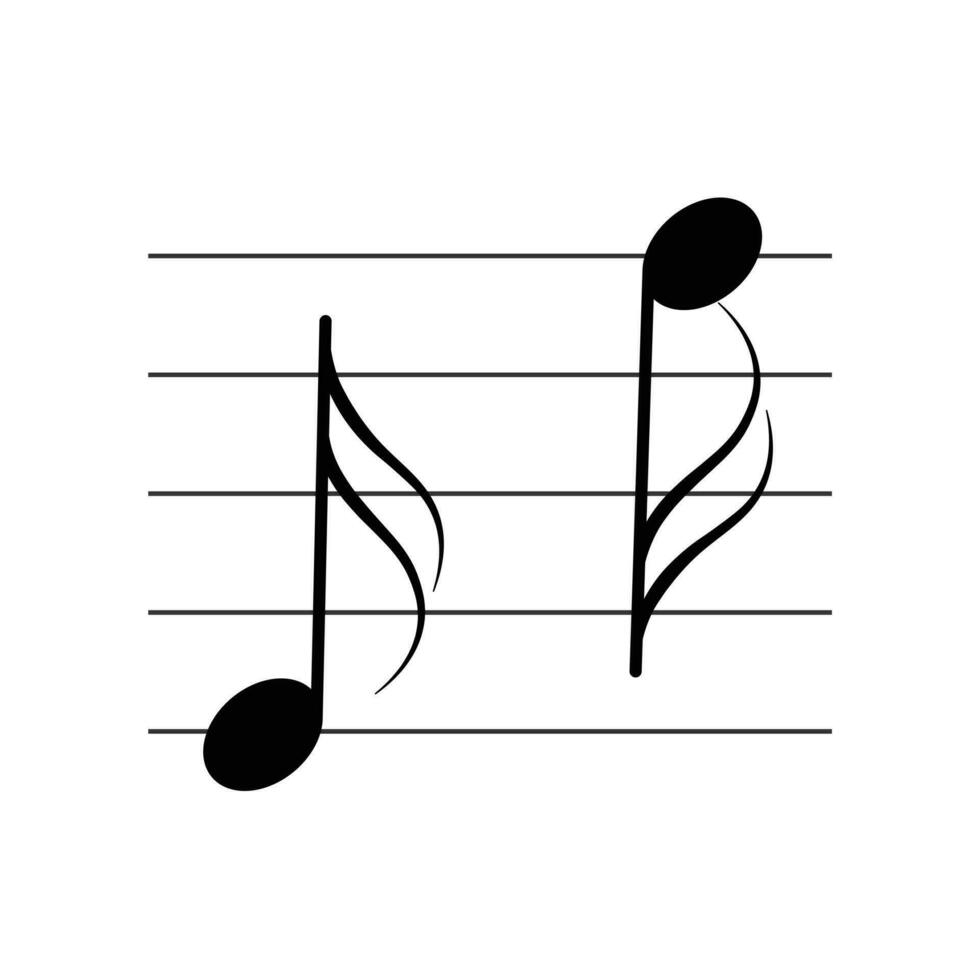 Semiquaver oder sechzehnter Hinweis Symbol auf Mitarbeiter eben Vektor isoliert auf Weiß Hintergrund. Musical Anmerkungen Symbol. Musical Notation. zum Lernen Musik-