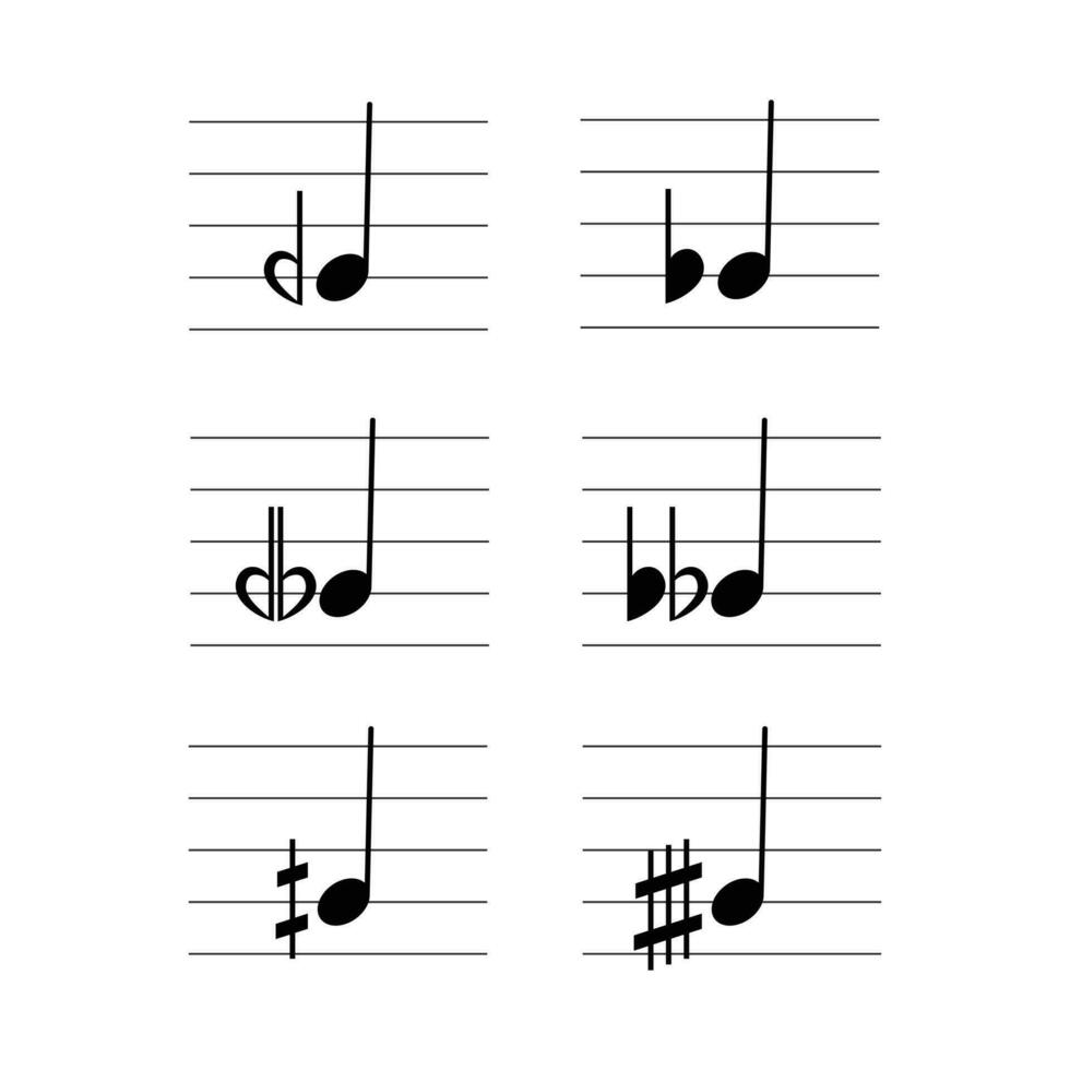 mikroton symboler uppsättning på personal platt vektor isolerat på vit bakgrund. musikalisk symbol. musikalisk notation. Flash-kort för inlärning musik