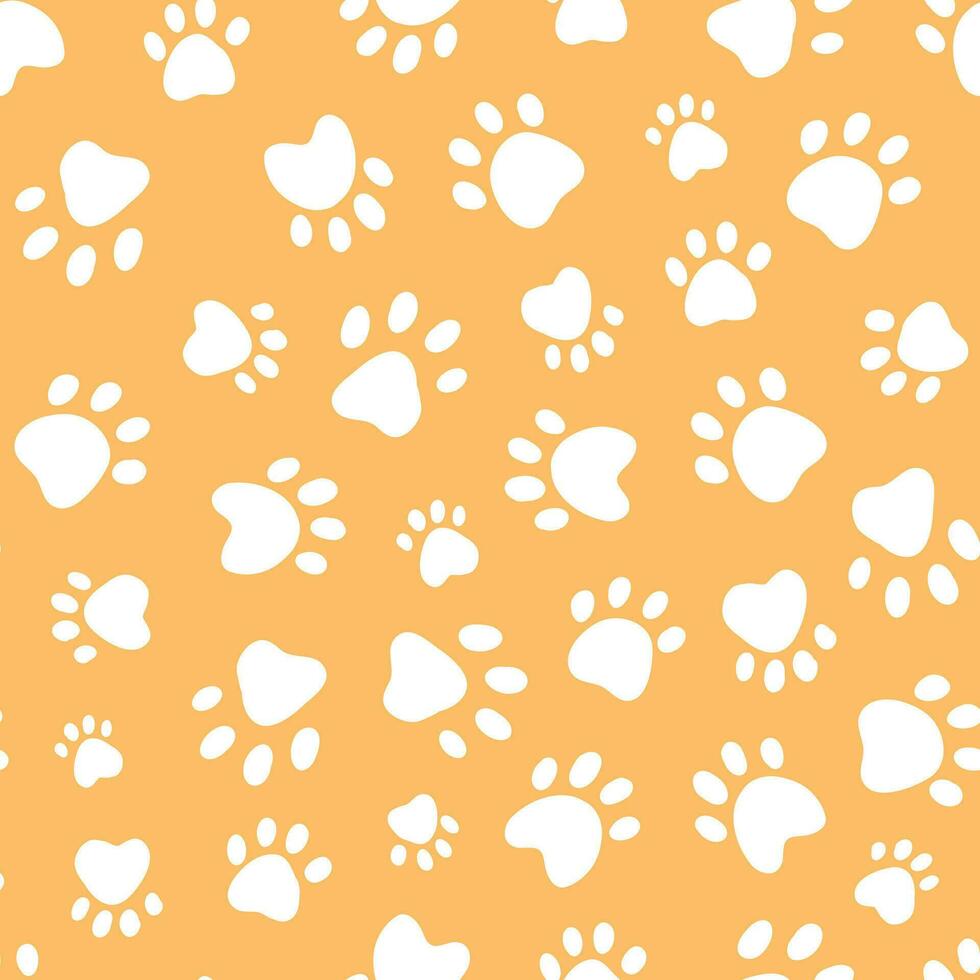 Haustiere Pfote druckt nahtlos Muster auf gelb Hintergrund zum Tapeten, Textil- Drucke, Haustier Geschäft Verpackung, Hintergründe, usw. eps 10 vektor