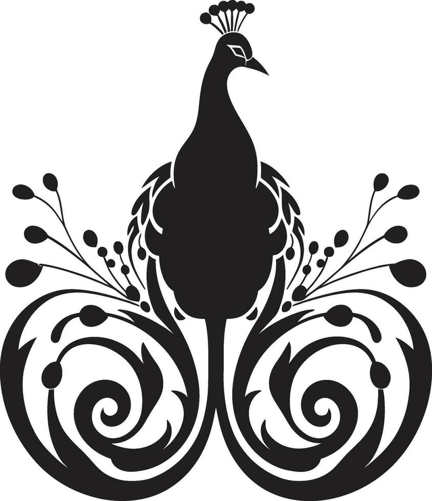 befjädrad symfoni påfågel majestät emblem skuggad dagdröm svart påfågel symbol profil vektor