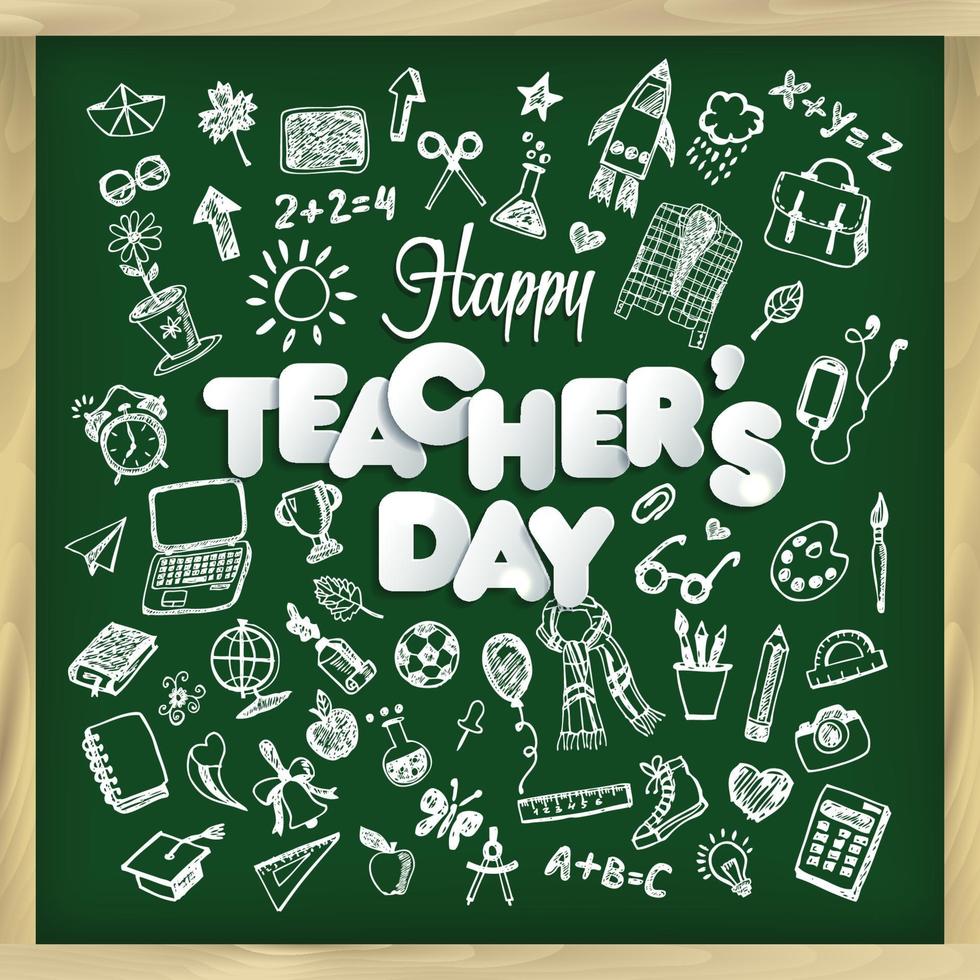 Happy Teacher s Day Vector Illustration in Tafel und Schriftzug