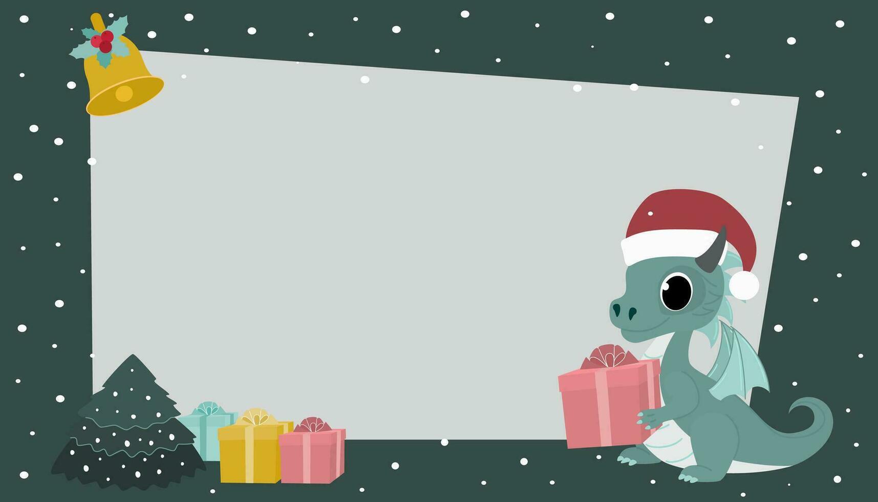 ny år och jul baner. drakar i santa claus hattar med gåvor. vektor illustration.