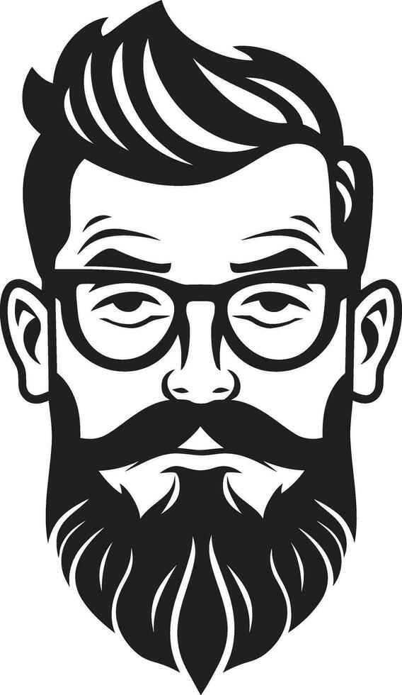 trendig skägg svart vektor porträtt av hipster karisma skägg entusiast enfärgad vektor hyllning till hantverkare vibrafon