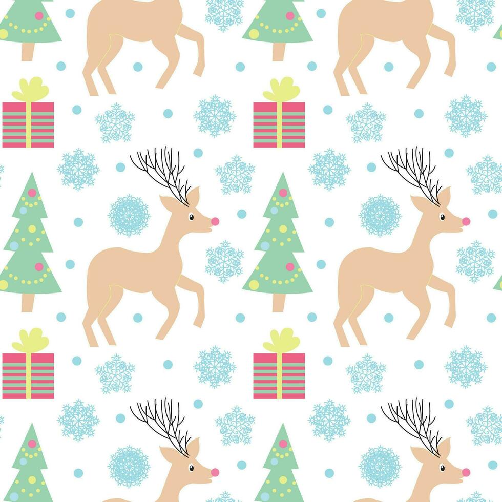 Weihnachten Baum mit Hirsch und Geschenke. nahtlos Muster. Vektor Illustration.