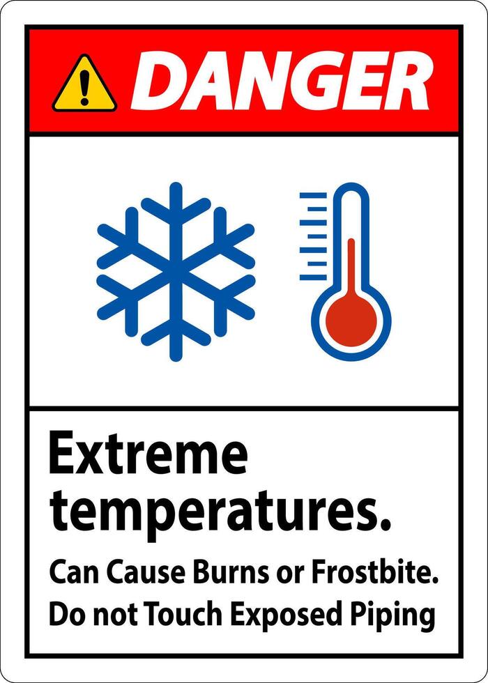 Achtung Zeichen extrem Temperaturen, können Ursache brennt oder Erfrierung, tun nicht berühren ausgesetzt Rohrleitungen vektor