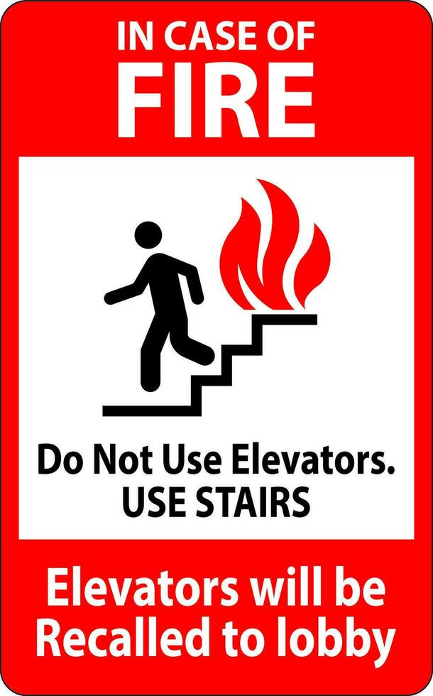 im Fall von Feuer Zeichen tun nicht verwenden Aufzüge. verwenden Stufen, Aufzüge werden Sein zurückgerufen zu Empfangshalle vektor