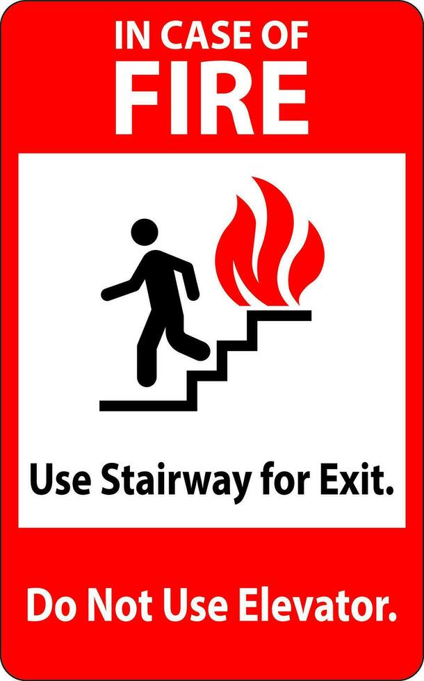 i fall av brand tecken i fall av brand, använda sig av trappa för utgång, do inte använda sig av hiss vektor
