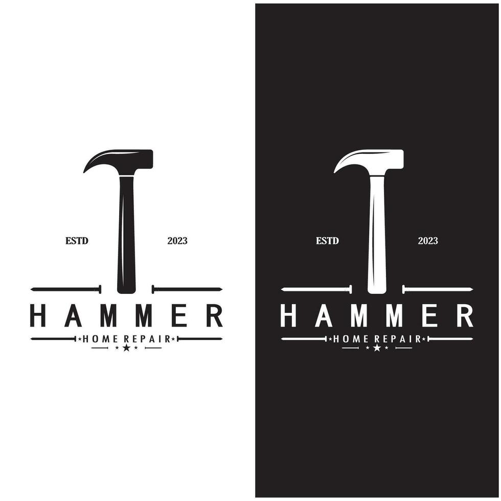 retro Jahrgang gekreuzt Hammer und Nagel Logo zum Zuhause Reparatur Dienstleistungen, Zimmerei, Abzeichen, Bauherren, Holzbearbeitung, Konstruktion, Vektor