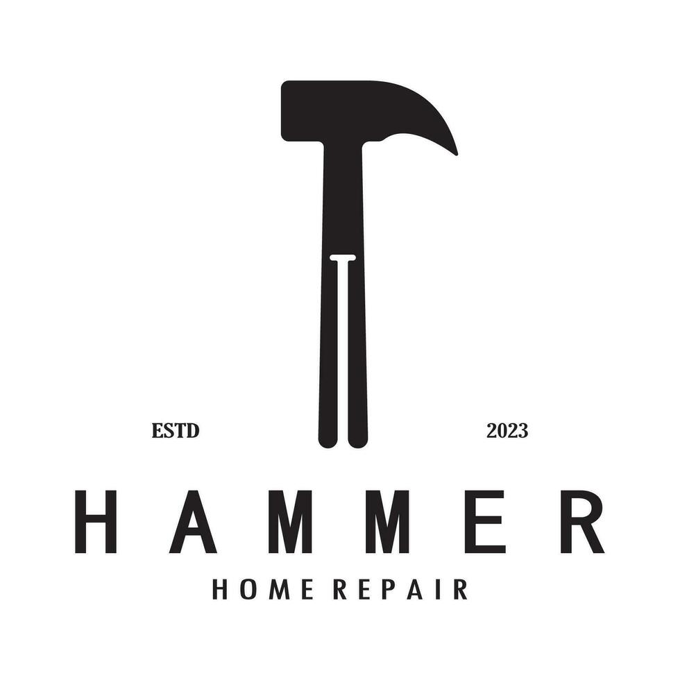 retro årgång korsade hammare och nagel logotyp för Hem reparera tjänster, snickeri, märken, byggare, träbearbetning, konstruktion, vektor