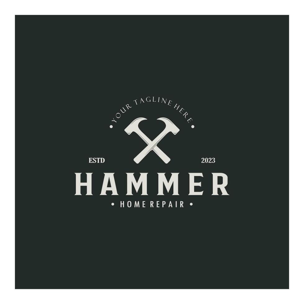 retro Jahrgang gekreuzt Hammer und Nagel Logo zum Zuhause Reparatur Dienstleistungen, Zimmerei, Abzeichen, Bauherren, Holzbearbeitung, Konstruktion, Vektor