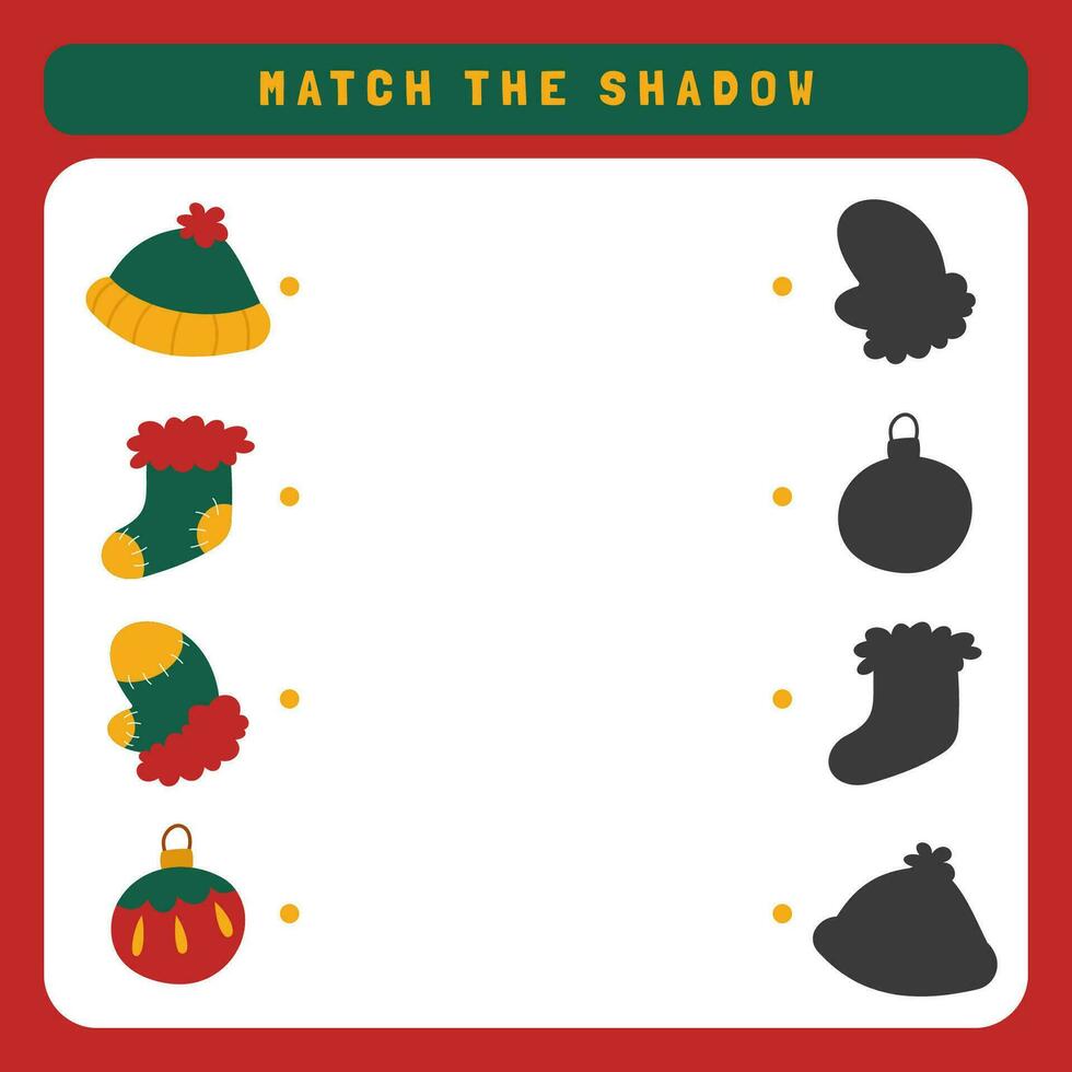 Weihnachten Arbeitsblatt zum Kinder finden das richtig Schatten. lehrreich passend Spiel zum Kinder. Kinder Lernen Spiel. Winter Arbeitsblatt Aktivität. vektor