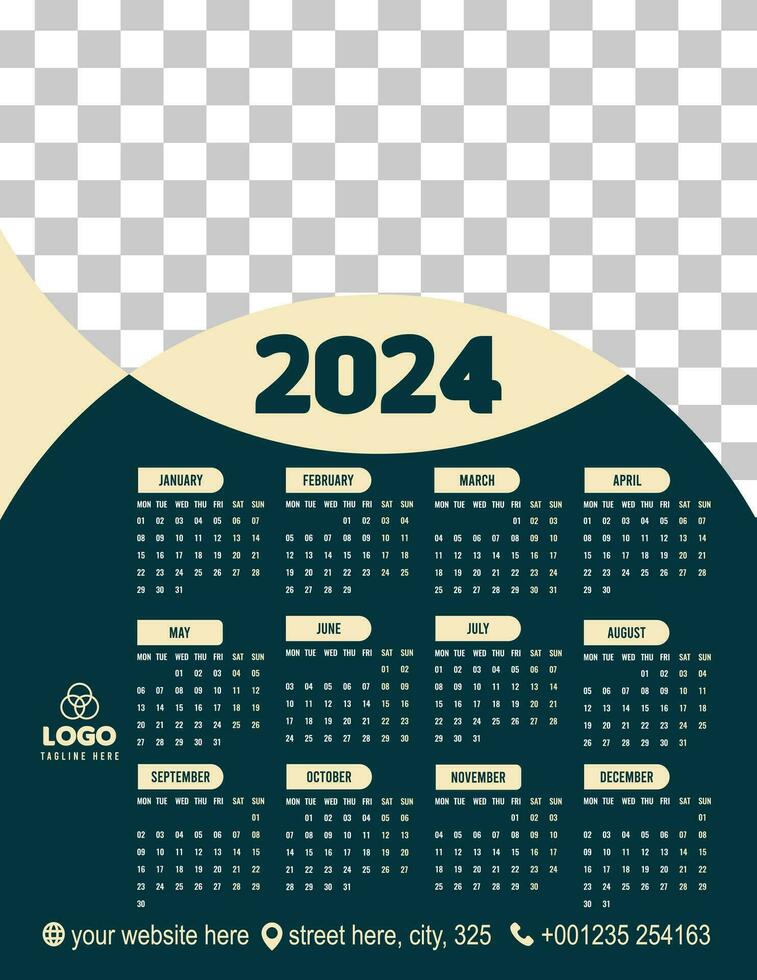 2024 einzigartig Stil Kalender Design vektor