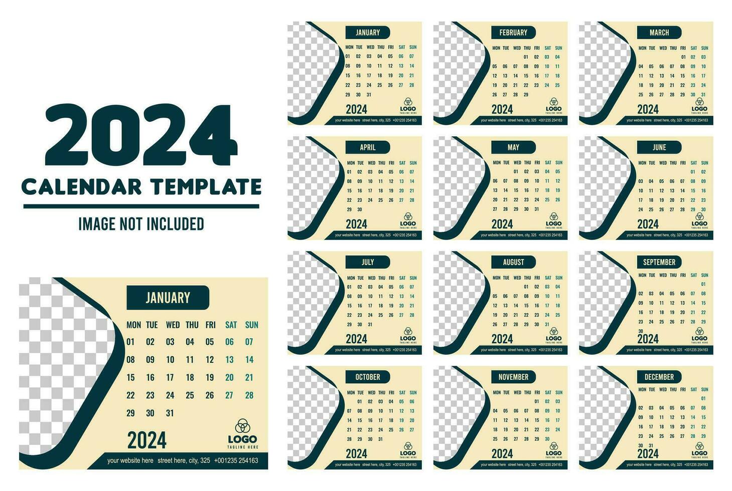 2024 einzigartig Stil Kalender Design vektor