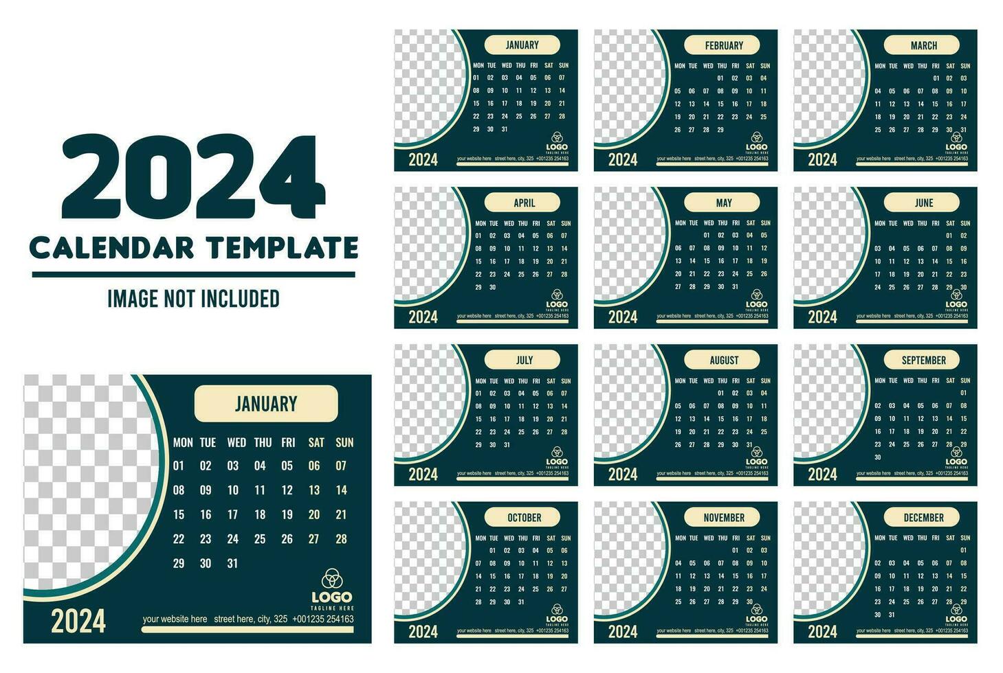 2024 einzigartig Stil Kalender Design vektor