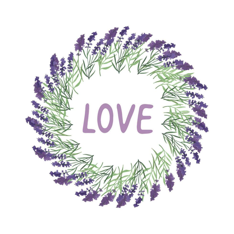 Provence Lavendel Blume und Blätter Kranz. Hand gezeichnet Sommer- Kraut Aquarell Clip Art vektor