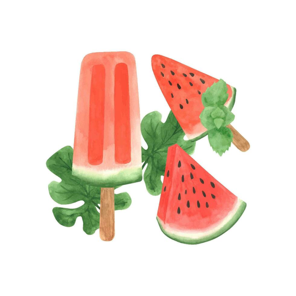 vattenfärg vattenmelon is grädde och mogen skiva ClipArt. sommar vattenmelon fest vektor