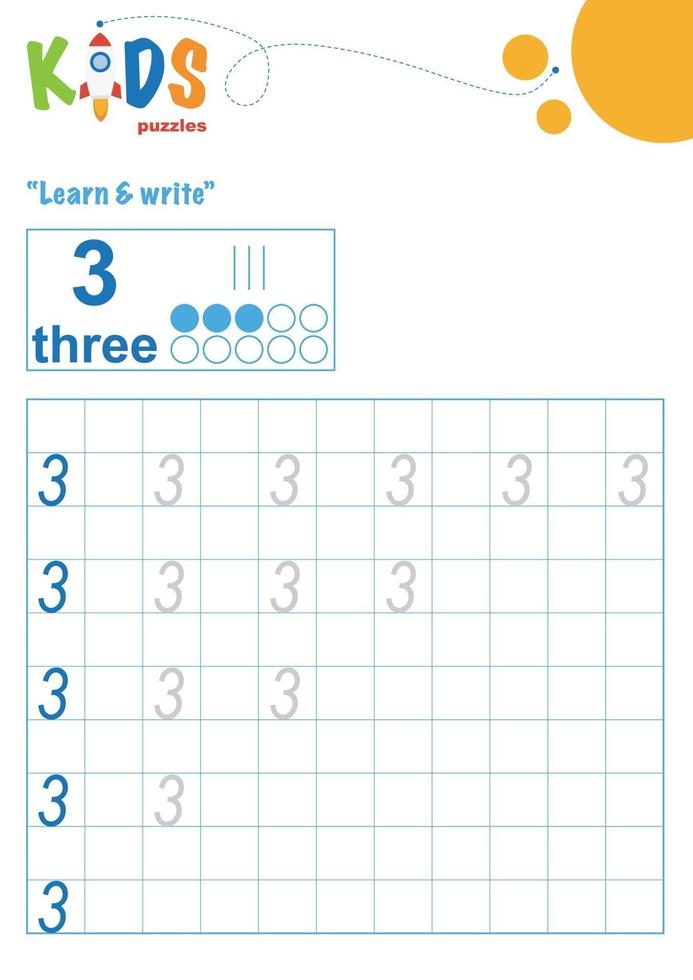 Zahlen lernen und schreiben. druckbares Mathe-Arbeitsblatt vektor