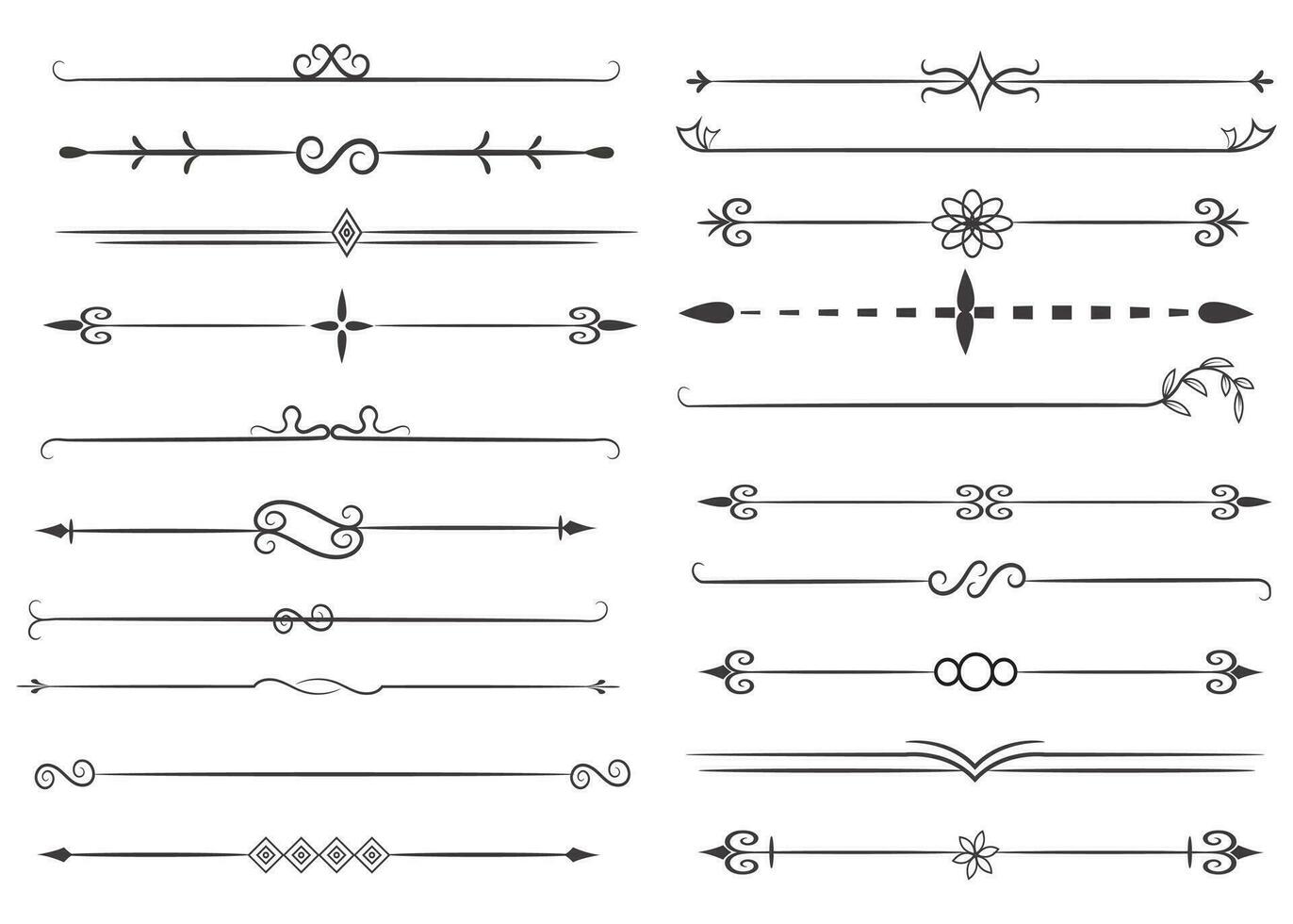 sida delare och design element. uppsättning av olika enkel svart delare design, blandad delare samling mall vektor. samling av blommig avdelare element mega dekoration för kalligrafi. vektor