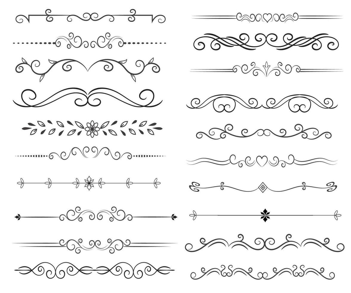 sida delare och design element. uppsättning av olika enkel svart delare design, blandad delare samling mall vektor. samling av blommig avdelare element mega dekoration för kalligrafi. vektor