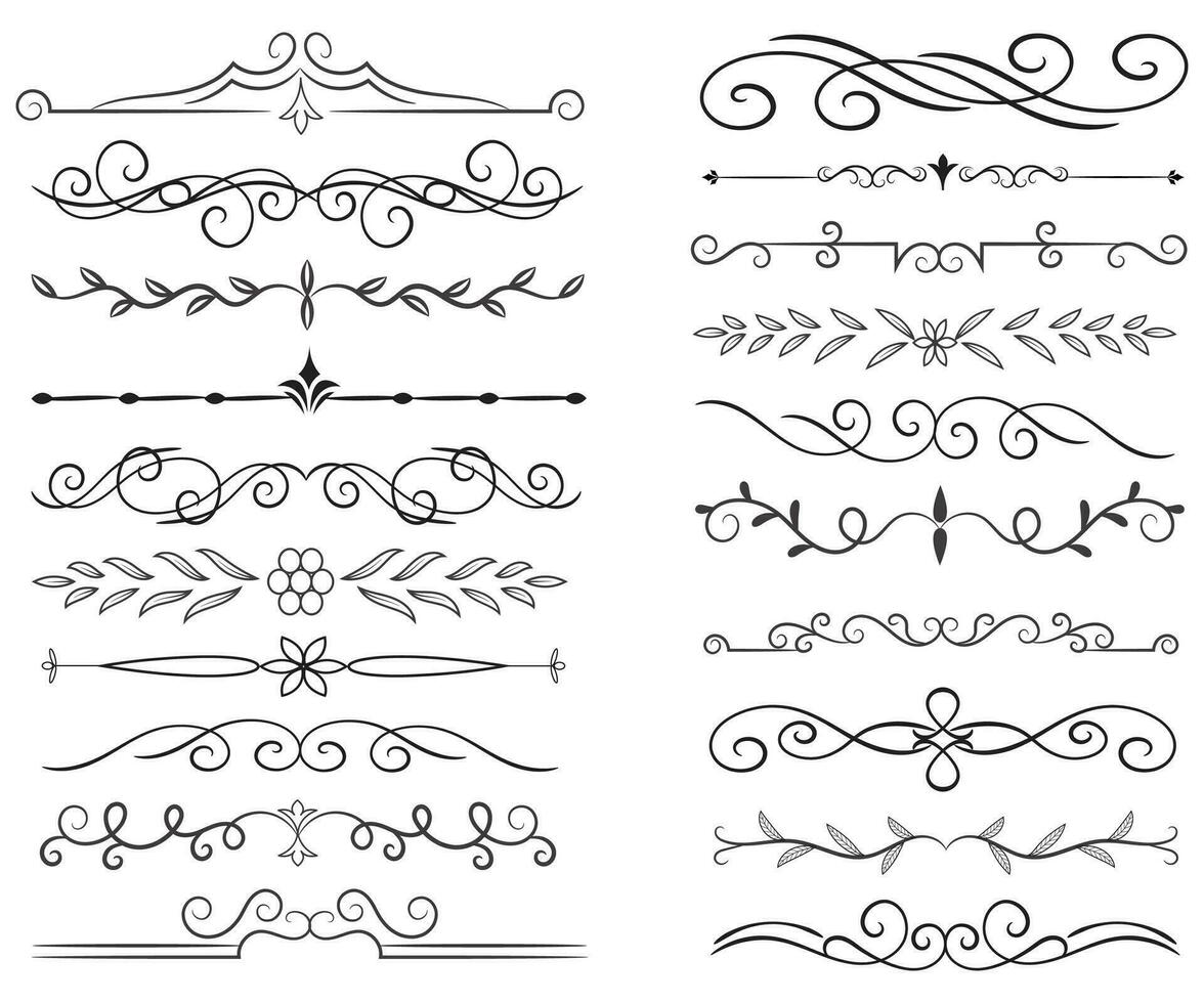 sida delare och design element. uppsättning av olika enkel svart delare design, blandad delare samling mall vektor. samling av blommig avdelare element mega dekoration för kalligrafi. vektor