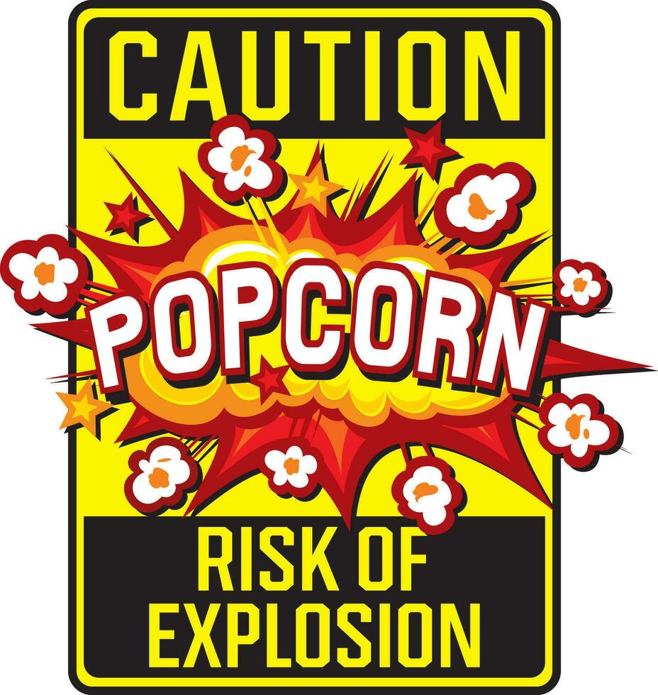 Vorsicht Zeichen Farbe. Risiko von Explosion. Popcorn. Vektor Illustration.