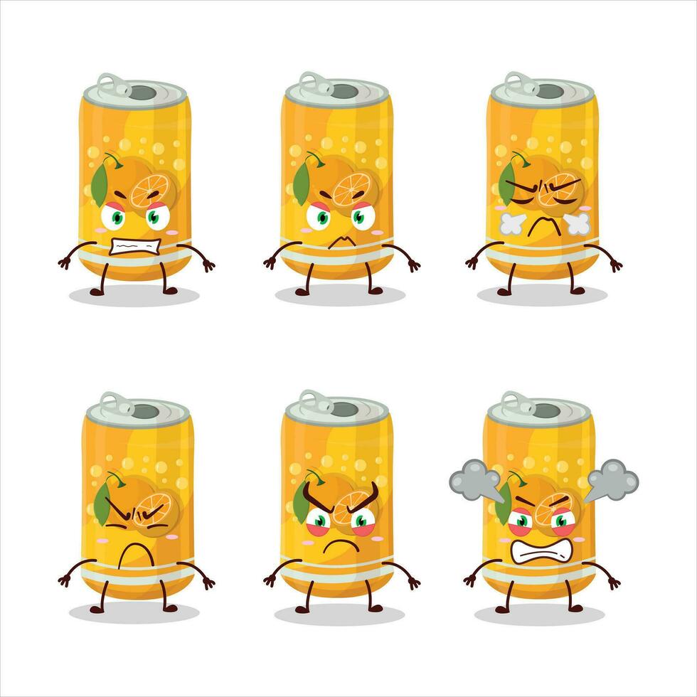 Orange Limonade können Karikatur Charakter mit verschiedene wütend Ausdrücke vektor