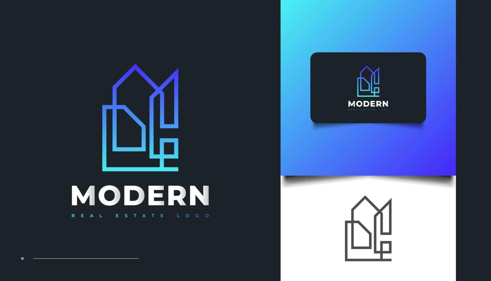 abstraktes und modernes Immobilienlogo-Design in blauem Farbverlauf vektor