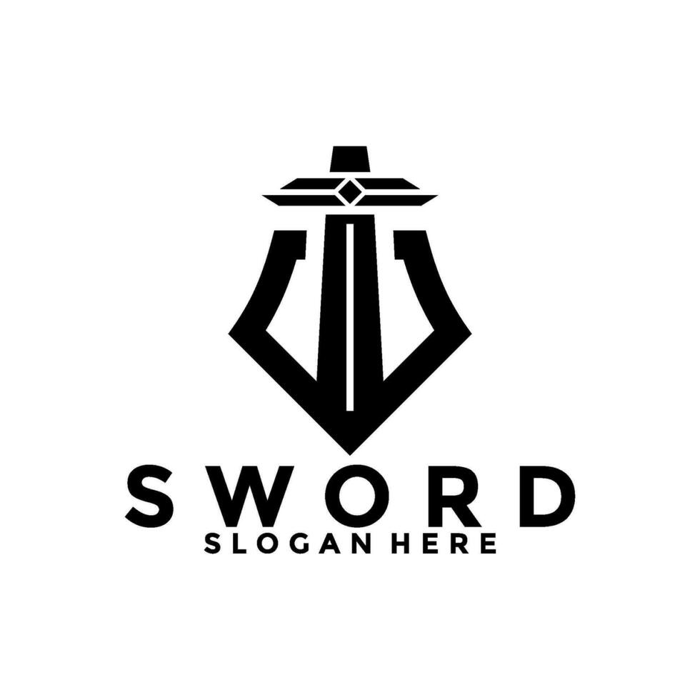 Schwert und Schild perfekt Logo Vektor Vorlage. Schwert Logo Symbol Design